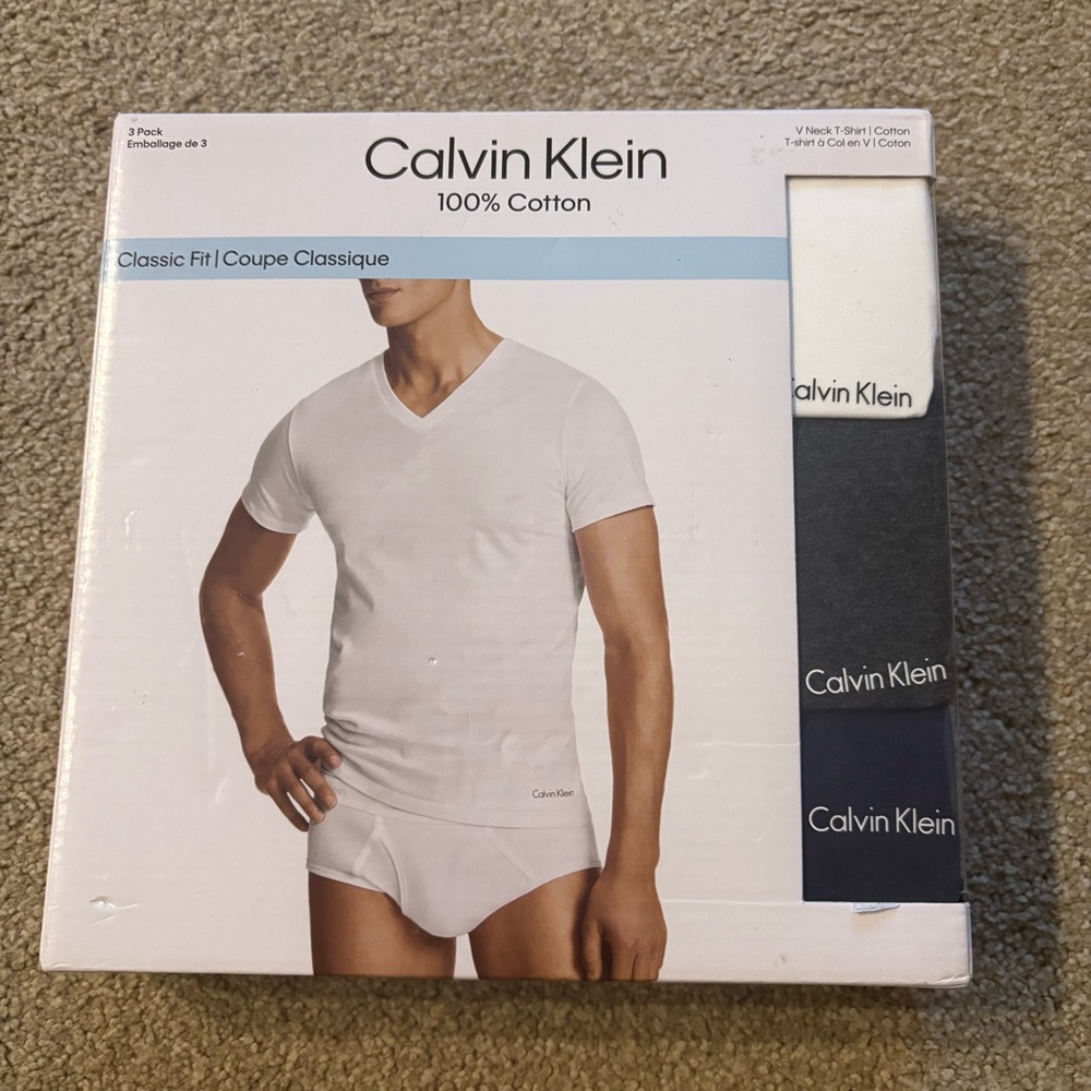 Calvin Klein Men's V-Neck White Gray & Navy Undershirt 3-Pack